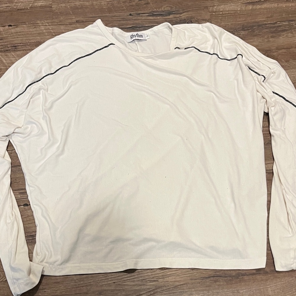 Rhythm White Long Sleeve Tee with Black Accents